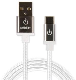 CableLinx Elite 72" USB-C to USB-A Charge & Sync Braided Cable for ChargeHub - Compatible with Samsung Galaxy S9/S8 Plus Note, Moto Z/Z2, LG V30/V20, Google Pixel XL, USB C Devices (White)