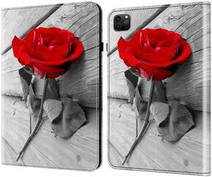 Dteck for iPad Pro 13 Inch M4 Case 2024 with Stand, Adjustable Viewing Angles, Elastic Band Closure, Elastic Loop for Apple Pencil, Stylus Included, PU Leather Lightweight Cute Folio Case, Red Rose