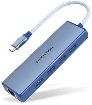 LENTION USB C Hub with Gigabit Ethernet Adapter, 4K HDMI, 3 USB 3.0 for 2023-2016 MacBook Pro 13/14/15/16, New Mac Air & Surface, Chromebook, More, Stable Driver Certified (CB-C25, Blue)