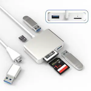 Basics 5-in-2 USB 3.0 XQD/SD/TF Card Reader Adapter - Compatible with USB A/USB-C Laptops