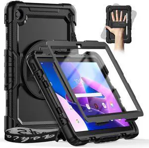 Timecity Case for Lenovo Tab M10 Plus 3rd Gen, 10.6 inch 2022, Heavy Duty Protection Screen Protector - Black
