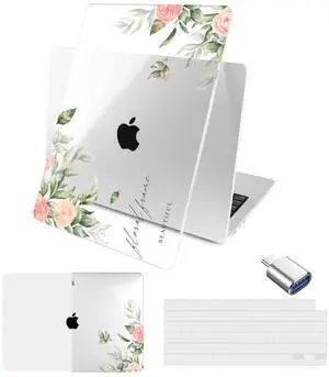 Batianda Compatible with New MacBook Air 13 inch Case 2025 2024 2022 M4/M3/M2 Chip Model A3240/A3113/A2681, Plastic Clear Hardshell Keyboard Cover & USB-C OTG Adapter, Beautiful Floral