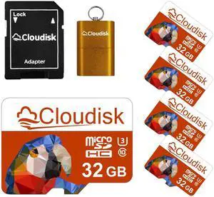 Cloudisk Pack of 5 Parrot-Prime Micro SD Card 32GB Flash Memory Card Micro SDHC C10 A2 U3 with SD Adapter, Card Reader (32GB)