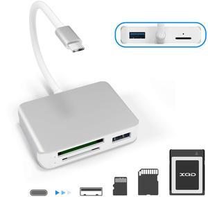 XQD Card Reader USB C,XQD/SD/TF Card Reader Type C,Dual USB3.0 Card Adapter Read 3 Cards for SD(HC/XC),TF, Sony G Series, Lexar USB Mark Card, Compatible for Type-C Laptop, Support Windows/Mac OS