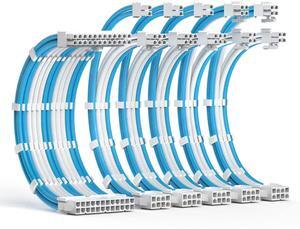 ABNO1 PSU Cable Extension Kit 30CM Length with Cable Combs,1x24Pin/2x8Pin(4+4) EPS/3x8Pin(6P+2P) PCI-E/PC Sleeved Cable for ATX Power Supply,Blue/White
