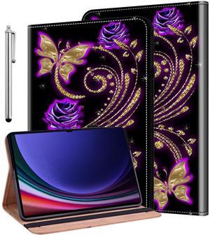 ALILANG for Samsung Galaxy Tab S10 Ultra/S9 Ultra/S8 Ultra 14.6 inch Case with Stylus, Shockproof Folding Stand Cover for Samsung Tab S9 Ultra (SM-X926B/X910/X916/X918/X900/X906) -Purple Butterfly