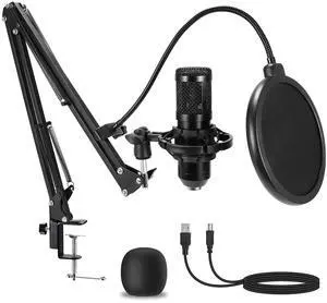 AMOOX Condenser Microphone,Professional USB Microphone Plug & Play PC Computer Microphone Condenser Cardioid Mic Kit with Adjustable Boom Arm Stand Shock Mount,for Podcast,Streaming,YouTube,Tiktok