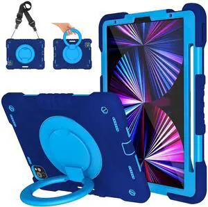 Andnary Case for iPad Pro 11 Inch 4th 2022/3rd 2021/2nd 2020/1st Gen 2018, iPad Air 10.9 Inch 2022/2020 5th/4th Generation Case with Pencil Holder/360deg Rotating Handle Stand, Navy+Blue