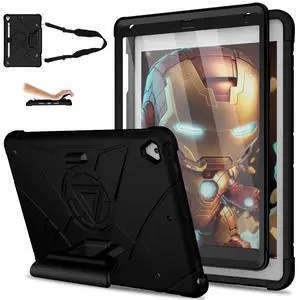 Andnary Case for iPad 9th/8th/7th Generation 10.2 inch, Heavy Shockproof Cover with 180° Rotating Handle/Screen Protector/Bracket/Pen Holder/Shoulder Strap, Kid Case for 2021/2020/2019 (D-Black)
