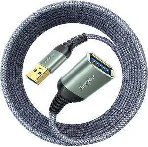 AINOPE 2 Pack USB Extensions Cable High Speed USB 3.0 Extension Cord Type A Male to Female Sturdy Braided Material Fast Data Transfer Compatible with USB Keyboard,Mouse,Flash Drive,Grey,20FT+20FT