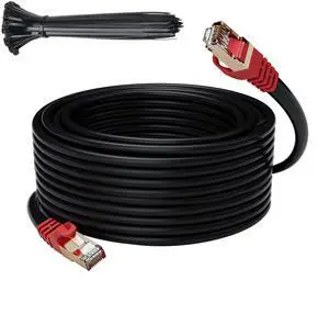 Cat 6E Cat 7 Outdoor Ethernet Cable 80 FT,Adoreen 10Gbps Heavy-Duty Shielded Internet Cable From 25-300FT,POE,SFTP,Waterproof Direct Burial&Indoor,Cat6A Cat7 Copper Network Cable RJ45 Patch Cord+Ties