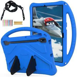 Kids Case for Samsung Galaxy Tab S10+ Plus/S9 FE+ Plus/S9+/S8+/S7+/S7 FE 12.4", Handle Kickstand Shockproof Lightweight Case Cover with Shoulder Strap Kids Friendly for Girls Boys,Blue