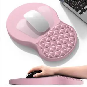 PYEDCA Ergonomic Mouse Pad Wrist Support with Foam Massage Design, Pain Relief Mousepad with Wrist Rest, Non-Slip PU Base, Pink Mouse Pads for Women, Desk, Office & Home