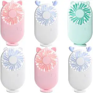 Aeergured 6 Pack Handheld Mini Fan Bulk, Cute Portable Pocket Fan with Holder, USB Rechargeable Personal Fans, 3 Speed Battery Operated Small Eyelash Fans for Women Men Kids Outdoor Office