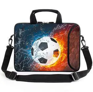AMARY 15.4" 15.6" laptop sleeve adjustable shoulder strap with handle accessory pocket for men women (Soccer)