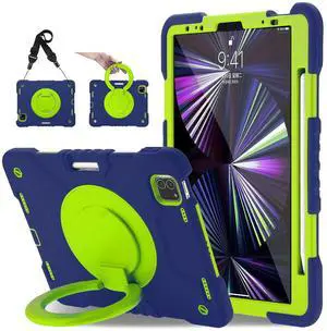 Andnary Case for iPad Pro 11 Inch 4th 2022/3rd 2021/2nd 2020/1st Gen 2018, iPad Air 10.9 Inch 2022/2020 5th/4th Generation Case with Pencil Holder/360deg Rotating Handle Stand, Navy+Green