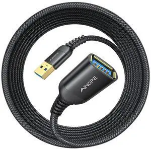 AINOPE 2 Pack USB Extensions Cable High Speed USB 3.0 Extension Cord Type A Male to Female Sturdy Braided Material Fast Data Transfer Compatible with USB Keyboard,Mouse,Flash Drive,Black,20FT+20FT