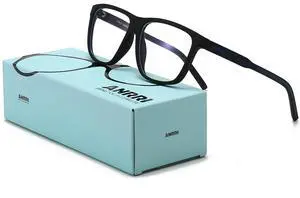 ANRRI Blue Light Blocking Glasses for Computer Rectangle TR90 frame Anti Eyestrain UV400 Clear Lens Black Frame Blue Temple ANRRI Blue Light Blocking Glasses for Computer Rectangle TR90 frame Anti Eyestrain UV400 Clear Lens Black Frame Blue Temple