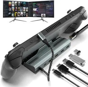 Steam Deck 6-in-1 Docking Station With HDMI 2.0 4K@60Hz, Touchpad Protector, 1000Mbps Ethernet, 3 USB 3.0, 100W PD Fast Charging Dock for ROG Alloy With Valve