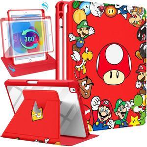 Besoar for iPad 9th/8th/7th Generation 10.2 inch Case Cute Cartoon Kawaii for Girls Kids Boys Girly Women Design Covers,360 Degree Rotating Folio Stand Pencil Holder for Apple i Pad 9/8/7 Gen,Red