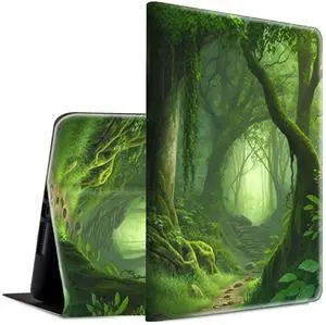 BFSEROBJ Case for Kindle Fire HD 10 Tablet 10.1" 7th/9th Generation 2017/2019 Release Lightweight Smart Case PU Leather Adjustable Stand Protective Cover with Auto Wake/Sleep - Forest Green