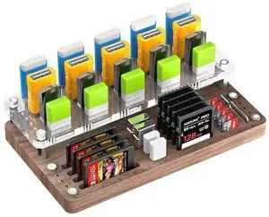 Wooden Memory Card Case for TF, SD, Micro SD Cards and USB Drives - Desk Holder and Carrying Case - AJSNH03MY