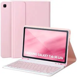 Keyboard Case for Samsung Galaxy S6 Lite 10.4" 2022/2020,Case with Keyboard for Samsung S6 lite with S Pen Holder,Detachable Wireless Bluetooth Keyboard for Galaxy S6 Lite 10.4" Auto Wake/Sleep,Pink
