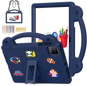 Revvl Tab 5G Case 2023, Cute DIY Figures Soft EVA Kids Friendly Shockproof Kickstand Bumper Handle Lightweight Case with Shoulder Strap for T-Mobile Revvl Tab 5G 2023 Released Tablet, Navyblue