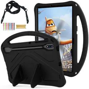 Kids Case for Samsung Galaxy Tab S10+ Plus/S9 FE+ Plus/S9+/S8+/S7+/S7 FE 12.4", Handle Kickstand Shockproof Lightweight Case Cover with Shoulder Strap Kids Friendly for Girls Boys,Black