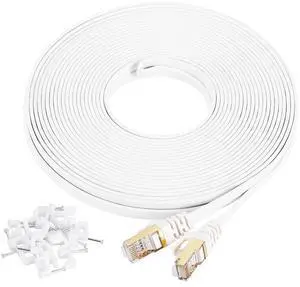 AULLOV Cat7 Ethernet Cable 100 ft White Shielded (STP), High Speed Flat RJ45 Cat-7/Category 7 Internet LAN Computer Patch Cord Cable, Faster Than Cat5/Cat6/Cat6e-100 Feet (30 Meters)