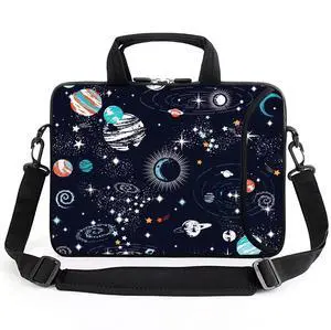 AMARY 15.4" 15.6" laptop sleeve adjustable shoulder strap with handle accessory pocket for men women (Galaxy-1)