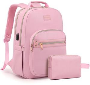 bagswan Pink Laptop Backpack for Women 15.6 inch Adult Back Pack Travel Work Anti-theft College Bags Business Computer Backpacks Purse with USB Charging Port BackPack