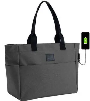 Tote Bag for Women Large Work Bags Laptop 15.6-17 Inch Handbag Purse Book Bag with Zipper for Nurse Teacher School, Blackgrey