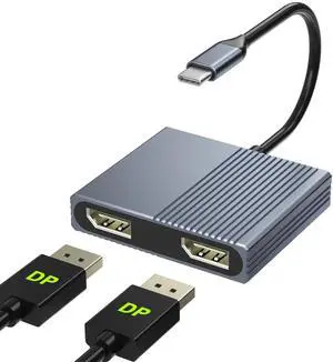 USB C to Dual DisplayPort Adapter, 4K@60Hz Displayport Splitter, Display Port to USB C, Displayport MST Hub, Display Port Splitter for Dual Monitors, DisplayPort Hub for Dell/Lenovo/HP etc