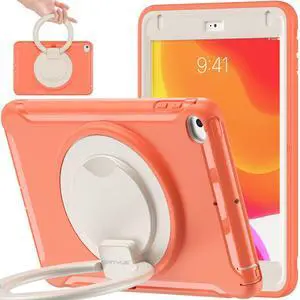 BATYUE Case for iPad mini 5/4 (2019/2015), Heavy Duty Rugged Protective Case with 360 Rotation Stand/Handle Grip, iPad mini 5th Gen 2019 Case for Kids (Orange)
