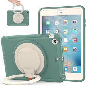BATYUE iPad mini Case for iPad mini 1/2/3 Generation Heavy Duty Three Layer Hybrid TPU+PC Full-Body Rugged Protective Case with Handle Grip/360deg Rotating Stand for Kids Girls Boys - EmeraldGreen