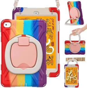 BRAECN for iPad Mini 5 Case, iPad Mini 4 Case, Rugged Silicone Cover with Shoulder Strap, Pencil Holder, Swivel Hand Grip, Kickstand for Kids iPad Mini 5th/4th Generation 7.9 2019/2015, Colorful Red