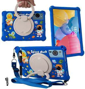 ALHBEJT Tablet Case for TCL Tab 10 5G 10.1 Inch/TCL Tab 10S 9081X/9080G/9183W,Soft Anti-Stress Silicone Case with Rotate Stand/Pencil Holder/Shoulder Strap/Pen for TCL Tab 10.1 Inch (Dark Blue)