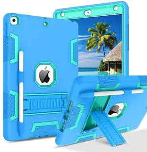 BENTOBEN Case for iPad 9th/8th/7th Gen, Blue/Green, 3 in 1 Heavy Duty Rugged Shockproof Protective Cover with Stand Pen Holder
