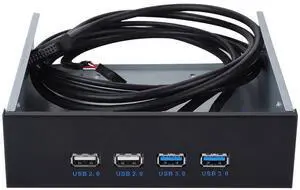 ASHATA 5.25" Front Panel,4 USB Port Optical Drive Front Panel,Multifunction 5.25 Inch 19 Pin/9Pin to USB 3.0 USB 2.0 4 Port Metal Optical Drive Bay for 7 32