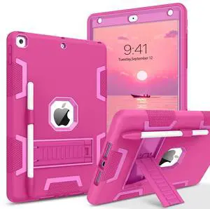 BENTOBEN for iPad 9th/8th/7th Gen Case - 10.2-inch 2021/2020/2019 Rugged Shockproof Protective Cover with Stand, Pen Holder, Hot Pink