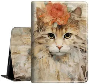BVDIKMI Case for Microsoft Surface Pro 7/6/5/4/3 12.3 Inch Tablet, Slim Stand PU Leather Cover with Auto Sleep Wake Case, Newspaper Collage Art Cat
