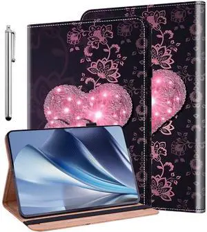 ALILANG Case for Samsung Galaxy Tab S10 Plus 2024/S9 Plus/S9 FE Plus 12.4 Inch Case with Stylus, Lightweight Folio Shockproof Folding Stand Cover for Galaxy Tab S9 FE+ Tablet Cases -Lace Peach