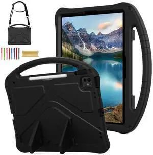 Allytechgroup Kids Friendly Case for Apple iPad Air 11 M3 M2 2025 2024/ iPad Pro 11 M4 2024, EVA Durable Shockproof Handle Kickstand Lightweight Back Cover Case with Shoulder Strap, Black