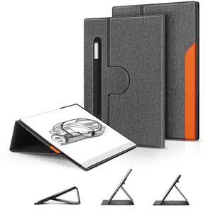 Ayotu Book Folio Case for Remarkable 2 Paper Tablet 10.3" 2020 Released, Premuin Fabric Smart Cover with 360 Degree Rotatable Stand and Stylus Pocket, Only for Remarkable 2, Gray & Orange