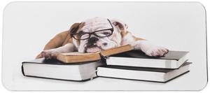 Ambesonne English Bulldog Computer Mouse Pad, Pure Breed Bulldog with Glasses and Books Hardworking Animal, Rectangle Non-Slip Rubber Mousepad Large, 31" x 12" Gaming Size, Black Pale Brown White
