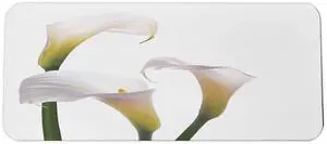 Ambesonne Flower Computer Mouse Pad, Flourishing Calla Lilies on White Fresh Spring Bouquet Gentle Nature Theme, Rectangle Non-Slip Rubber Mousepad Large, 31" x 12" Gaming Size, Yellow White