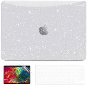 Anban Compatible with MacBook Air 13 inch Case 2022 2021 2020 2019 2018 M1 A2337 A2179 A1932, Glitter Plastic Hard Shell Case for MacBook Air 13.3 inch+ Keyboard Cover+ Screen Protector, Shiny Clear