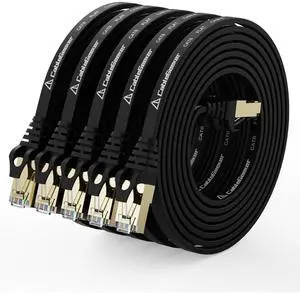 CableGeeker Cat 8 Ethernet Cable 10FT 5 Pack All-Black, 40Gbps 2000Mhz High Speed LAN Network Cable Gigabit Cat8 Patch Cables, Professional RJ45 Flat Internet Cable for Modem/Router/PC/PS5/Xbox