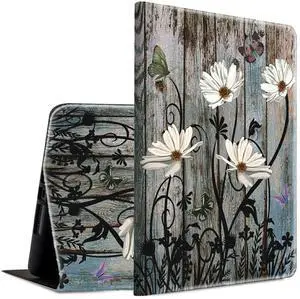 BFSEROBJ Case for Kindle Fire HD 10 Tablet 10.1" 7th/9th Generation 2017/2019 Release Lightweight Smart Case PU Leather Adjustable Stand Protective Cover with Auto Wake/Sleep - Floral Flower Butterfly
